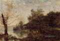 Cowherd durch das Wasser plein air Romantik Jean Baptiste Camille Corot